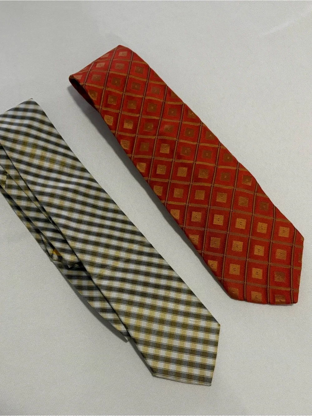 Two Hugo Boss Classic Orange and Yellow Geometric Silk Tie - Men Accessories